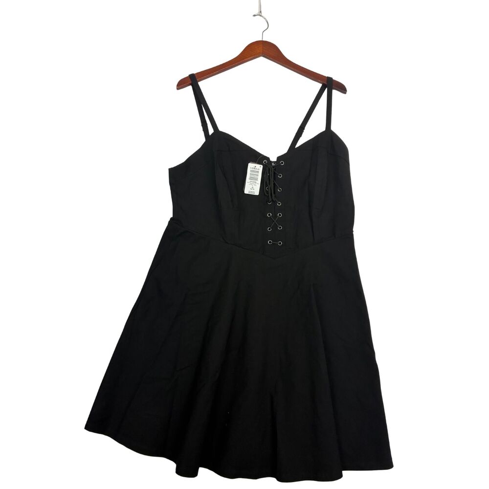 Torrid Nightfall Black Corset Mini Dress Size 1 1X 14-16 Lace Up Fit Flare NWT
